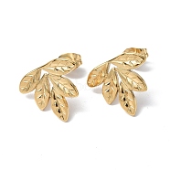 Ion Plating(IP) 304 Stainless Steel Leaf Stud Earrings for Women, Real 18K Gold Plated, 14x16mm, Pin: 0.7mm(EJEW-F300-13G)