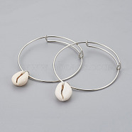 Adjustable Iron Bangles, with Cowrie Shell Beads, Seashell Color, 2-1/2 inch(6.3cm)(BJEW-JB04065)