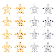 201 Stainless Steel Pendants, Tortoise, Golden & Stainless Steel Color, 19x17x1mm, Hole: 1.5mm, 2 colors, 8pcs/color, 16pcs/box(STAS-UN0013-10)