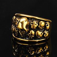 Titanium Steel Finger Rings, Skull, Antique Golden, US Size 10(19.8mm)(PW-WG36364-09)