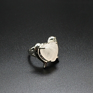 Natural Rose Quartz Heart Adjustable Rings, Platinum Brass Ring, US Size 8(18.1mm)(PW-WG76432-19)