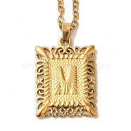 201 Stainless Steel Cable Chain Rectangle with Letter Pendant Necklaces, Golden, Letter M, 19.96 inch(50.7cm)(NJEW-M070-01G-M)