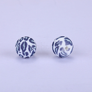 Printed Round with Leopard Print Pattern Silicone Focal Beads, Black, 15x15mm, Hole: 2mm(SI-JX0056A-04)