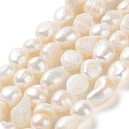 Natural Keshi Pearl Beads Strands, Cultured Freshwater Pearl, Baroque Pearls, Two Side Polished, Grade 2A+, Seashell Color, 9~12x8~9x9~10mm, Hole: 0.7mm, about 36~39pcs/strand, 13.98''(35.5~36.5cm)(PEAR-Z002-10)