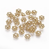 Alloy Fancy Bead Caps, Long-Lasting Plated, Flower, Real 18K Gold Plated, 6.5x2.7mm, Hole: 1.4mm(PALLOY-L216-02G)