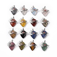 Natural & Synthetic Mixed Gemstone Pendants, Teardrop with Mask Charms, with Rack Plating Platinum Plated Brass Ruby Rhinestone Findings, 37~37.5x34.5~36x10~11mm, Hole: 6x4mm(G-P496-02P)