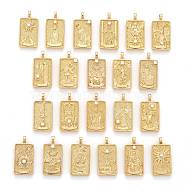 Brass Micro Pave Clear Cubic Zirconia Pendants, Real 18K Gold Plated, Tarot Card Charms, Real 18K Gold Plated, 30x15x4mm, Hole: 3~4mm.(ZIRC-Z004-01)