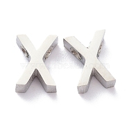 304 Stainless Steel Charms, Alphabet, Stainless Steel Color, Letter.X, 8x6x3mm, Hole: 1.8mm(STAS-K216-41X-P)