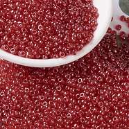 MIYUKI Round Rocailles Beads, Japanese Seed Beads, (RR166) Transparent Ruby Luster, 8/0, 3mm, Hole: 1mm, about 422~455pcs/bottle, 10g/bottle(SEED-JP0009-RR0166)
