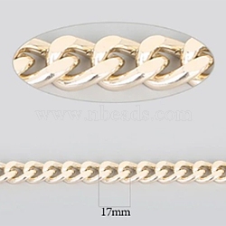 Oxidation Aluminum Curb Chains, Faceted, Unwelded, with Spool, Light Gold, 17x13x3mm, 10m/roll(CHA-TAC0004-03LG)