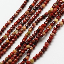 Natural Red Rainbow Jasper Faceted Round Beads Strands, 3mm, Hole: 0.8mm, about 122pcs/strand, 15 inch(G-A129-3mm-16)