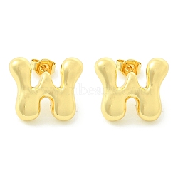 Rack Plating Brass Earrings, Cadmium Free & Lead Free, Long-Lasting Plated, Stud Earrings, Alphabet, Real 18K Gold Plated, Letter W, 14x16.5mm(EJEW-S222-01G-W)