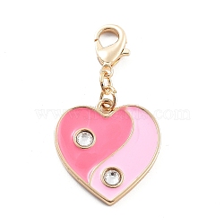 Alloy Rhinestone & Enamel Pendant Decoration, Lobster Clasp Charms Ornaments, Heart, 37mm(HJEW-P021-01I-G)