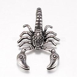 316 Surgical Stainless Steel Big Pendants, Scorpion, Antique Silver, 56.5~58.5x36~38x9mm, Hole: 13mm(STAS-P039-024AS)