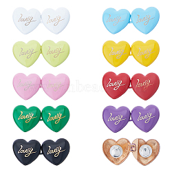 SUPERFINDINGS 18Pcs 9 Colors Alloy Adjustable Jean Button Pins, Waist Tightener, Sewing Fasteners for Garment Accessories, Heart with Word Lovely, Mixed Color, 44x21x4mm, 2pcs/color(BUTT-FH0001-015)