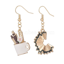 Pencil Shaving & Pen Holder Alloy Enamel Asymmetrical Earrings, Brass Dangle Earrings for Women, Light Gold, 45mm, Pin: 0.6mm(EJEW-TA00169)