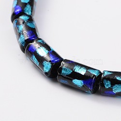 Handmade Gold and Silver Foil Glass Column Beads, Deep Sky Blue, 13x8mm, Hole: 1mm(LAMP-L041-01B)