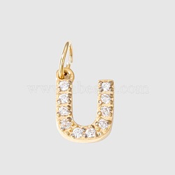 Stainless Steel Cubic Zirconia Pendants with Jump Rings, Real 14K Gold Plated, Long-Lasting Plated, Letter U, 8mm(FIND-PW0024-08U)