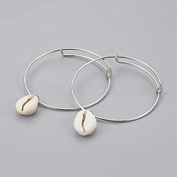 Adjustable Iron Bangles, with Cowrie Shell Beads, Seashell Color, 2-1/2 inch(6.3cm)(BJEW-JB04065)