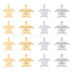 201 Stainless Steel Pendants, Tortoise, Golden & Stainless Steel Color, 19x17x1mm, Hole: 1.5mm, 2 colors, 8pcs/color, 16pcs/box(STAS-UN0013-10)