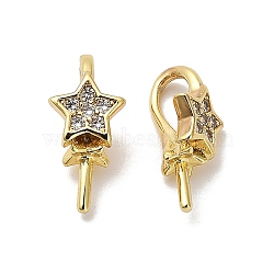 Star Rack Plating Brass Micro Pave Cubic Zirconia Pendant Bails, Peg Bails, for Half Drilled Beads, Cadmium Free & Lead Free, Long-Lasting Plated, Real 18K Gold Plated, 16x7.5x6.5mm, Hole: 6x3mm, Pin: 1.2mm(KK-S397-15B-G)