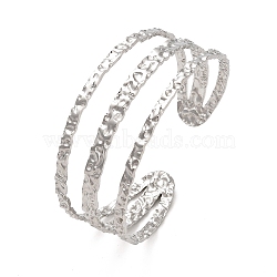 Non-Tarnish 304 Stainless Steel Triple Lines Cuff Bangles, Stainless Steel Color, Inner Diameter: 2-1/4 inch(5.75cm)(BJEW-G694-09P)