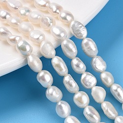 Natural Cultured Freshwater Pearl Beads Strands, Two Sides Polished, Creamy White, 7~12.5x6~7.5x4~6.5mm, Hole: 0.6mm, about 40~45pcs/strand, 13.78~13.98''(35~35.5cm)(PEAR-N014-06E)