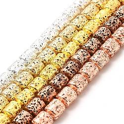 Electroplated Natural Lava Rock Beads Strands, Column, Mixed Color, 8x6.5mm, Hole: 1mm, about 50~51pcs/strand, 15.35~15.59 inch(39~39.6cm)(G-G984-15)