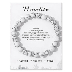 Natural Howlite Beaded Stretch Bracelets, Round, 7-1/2x1/4 inch(19x0.8cm)(PW-WG7FE75-22)