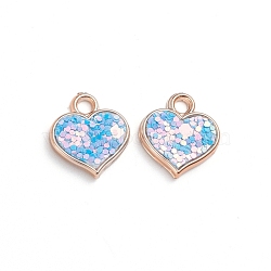 CCB Plastic Pendants, with Paillette, Heart, Light Sky Blue, 17x15.5x3mm, Hole: 3mm(CCB-TAC0001-03C)