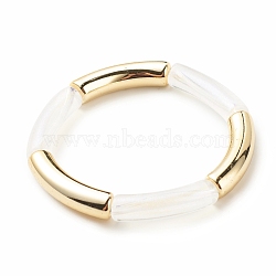 Acrylic Curved Tube Chunky Stretch Bracelet for Women, Gold, Beads: 31x7.5x9.5mm, Inner Diameter: 2 inch(5.1cm)(BJEW-JB08123)