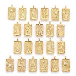 Brass Micro Pave Clear Cubic Zirconia Pendants, Real 18K Gold Plated, Tarot Card Charms, Real 18K Gold Plated, 30x15x4mm, Hole: 3~4mm.(ZIRC-Z004-01)