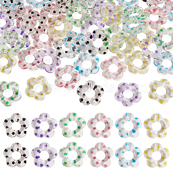 Pandahall 48Pcs 6 Colors Transparent Plastic Bead Frame, Flower with Polka Dot Pattern, Mixed Color, 19x20x4mm, Hole: 1.6mm, 8pcs/color(KY-TA0001-26)