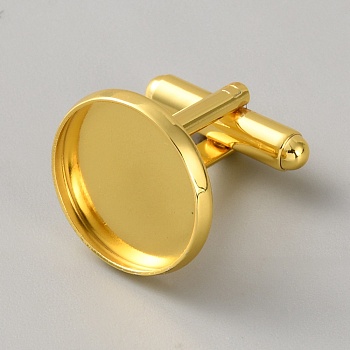 Brass Cufflinks Cabochons Settings, Flat Round, Golden, Tray: 16mm, 26x17.5mm