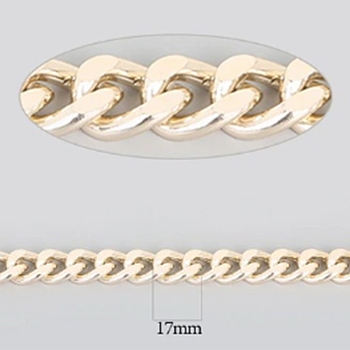 Oxidation Aluminum Curb Chains, Faceted, Unwelded, with Spool, Light Gold, 17x13x3mm, 10m/roll