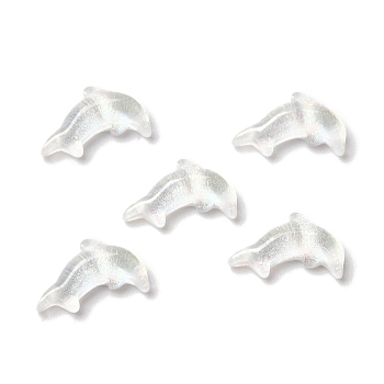 K9 Glass Cabochons, with Glitter Powder, Dolphin, White, 4.7x7.8x2.2mm