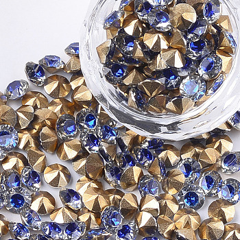 Eco-Friendly Pointed Back Resin Rhinestones, Back Plated, Diamond Shape, Cobalt, 5.5mm, about 2880pcs/bag
