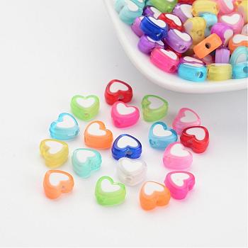Transparent Heart Acrylic Beads, Bead in Bead, Mixed Color, 7x8x4mm, Hole: 2mm