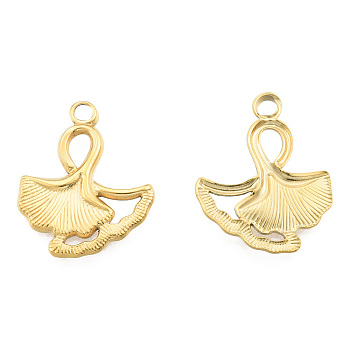 Ion Plating(IP) 201 Stainless Steel Pendants, Ginkgo Leaf, Real 18K Gold Plated, 24x19x2mm, Hole: 2mm