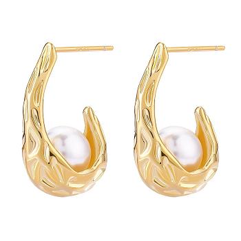 Natural Pearl Teardrop Stud Earrings, Half Hoop Earrings, Golden, 22.5x9.5x14mm, Pin: 0.8mm