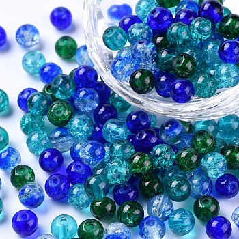 Baking Painted Crackle Glass Beads, Ocean Mix, Round, Mixed Color, 6~6.5x5.5~6mm, Hole: 1mm, about 200pcs/bag