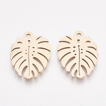 201 Stainless Steel Pendants, Leaf, Rose Gold, 17x13x1mm, Hole: 1.4mm