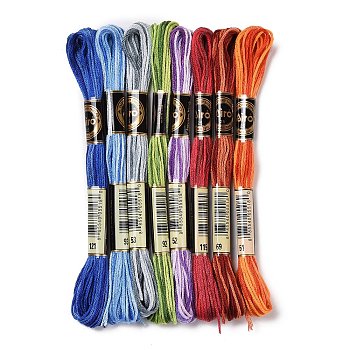 8 Skeins 8 Colors 6-Ply Polyester Embroidery Floss, Cross Stitch Threads, Segment Dyed Gradient Color, Mixed Color, 0.5mm, about 8.75 Yards(8m)/Skein, 8 colors, 1 skein/color, 8 skeins/set