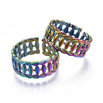 304 Stainless Steel Twist Rope Shape Cuff Ring, Rainbow Color Open Ring for Women, US Size 9(18.9mm)