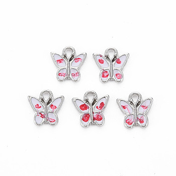 Platinum Tone Alloy Links Connectors , with Enamel, Cadmium Free & Lead Free, Butterfly, Red, 16.5x22x3mm, Hole: 1.2mm
