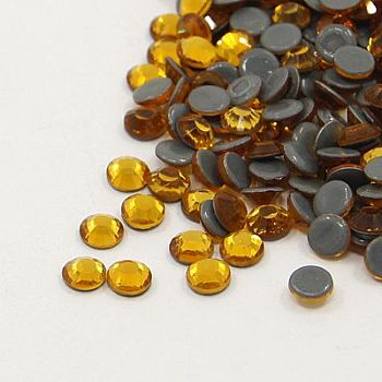 Glass Hotfix Rhinestone, Grade AA, Flat Back & Faceted, Half Round, Topaz, SS8, 2.3~2.4mm, about 1440pcs/bag