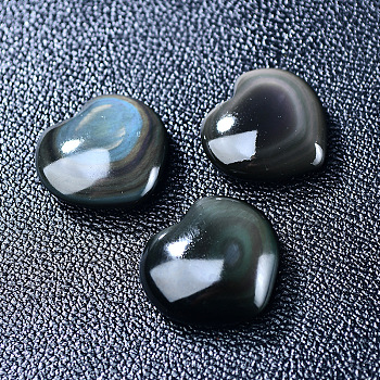 Love Heart Palm Worry Stone, Natural Obsidian Reiki Energy Stone Display Decorations, for Home Feng Shui Ornament, 25~30x28~30x10~12mm