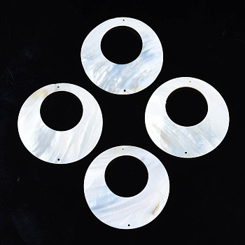 Freshwater Shell Connector Charms, Undyed, Ring, Seashell Color, 69~70x0.5~2.5mm, Hole: 1.6mm