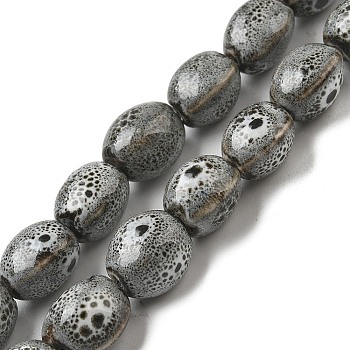 Handmade Porcelain Beads Strands, Bread Shape, Gray, 11x10.5mm, Hole: 1.5mm, about 33pcs/strand, 14.76''(37.5cm)