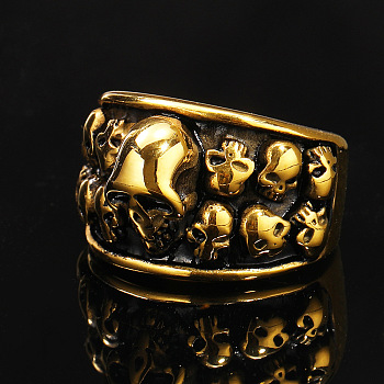 Titanium Steel Finger Rings, Skull, Antique Golden, US Size 10(19.8mm)